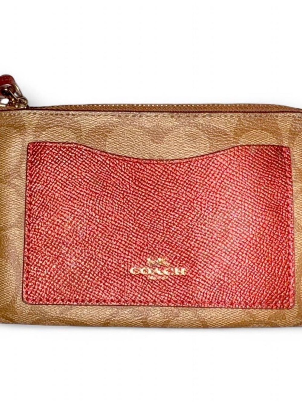 Coach Women's Zip Pouch Wallet in Red and Tan